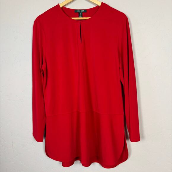 Lauren Ralph Lauren Womens Size XL Deed Red Long Sleeve Popover Top Keyhole Neck - Picture 1 of 11